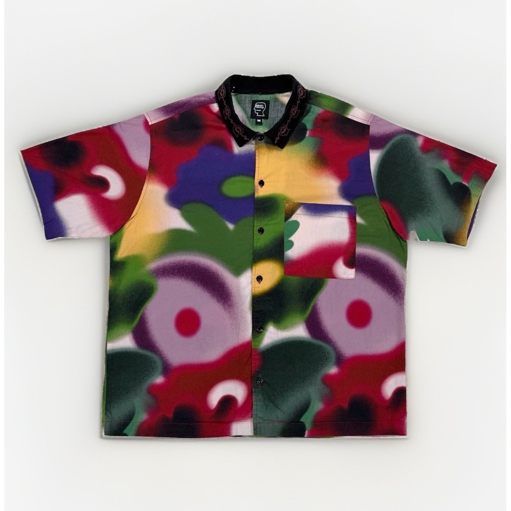 Brain Dead Floral Button Up Shirt Men's M Abstract Streetwear Artsy Avant Garde